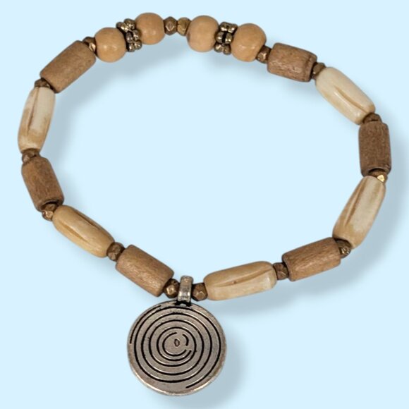 (2/$20) Wood & Bone Beaded Stretch Bracelet - Picture 3 of 4
